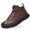 Non-Slip Cotton Shoes Men's Winter Warm Thickened Fleece-Lined Leather High-Top Snow Boots Integrated Wool Hair Casual Shoes