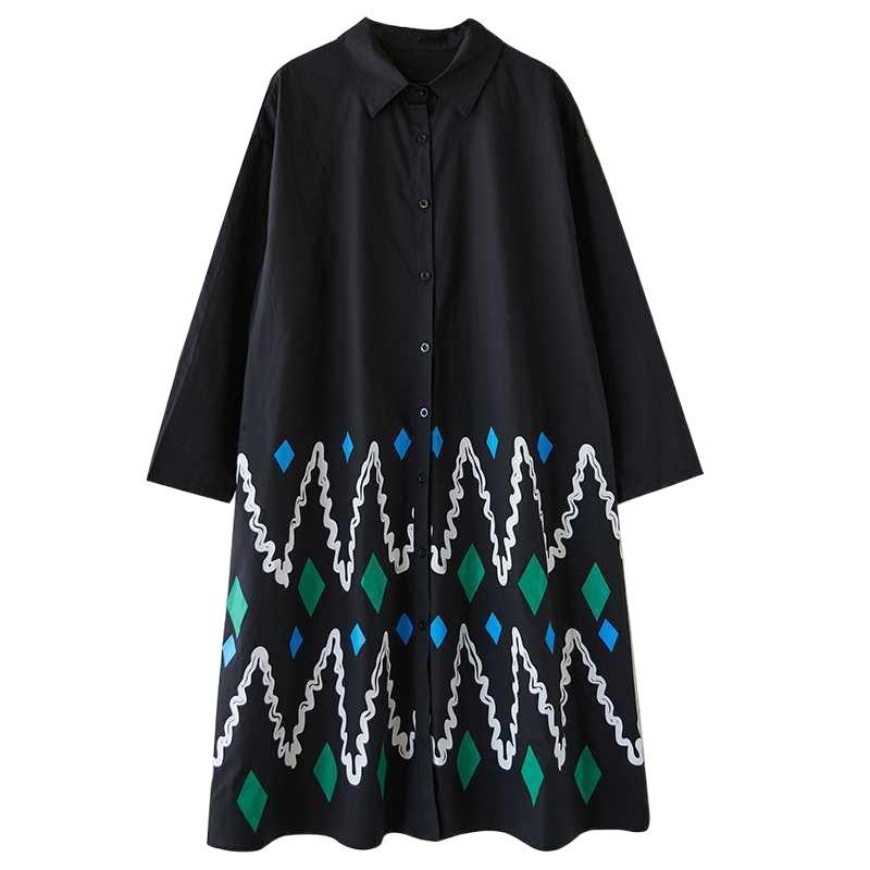 Свободные платья большого размера с принтом и сращиванием повседневные простые милые платья с длинным рукавом