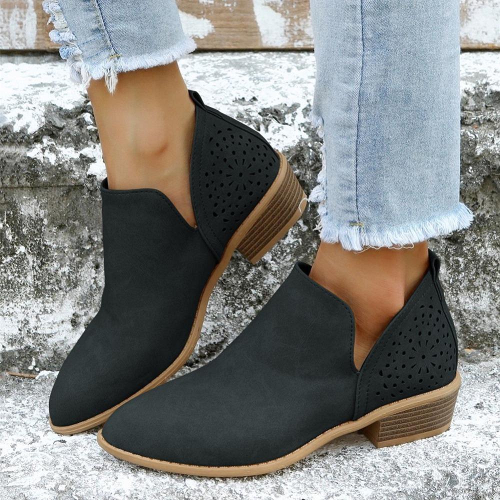 Женские ботильоны с V-образным вырезом до щиколотки, туфли с массивным каблуком и острым носком с вырезами, женская обувь