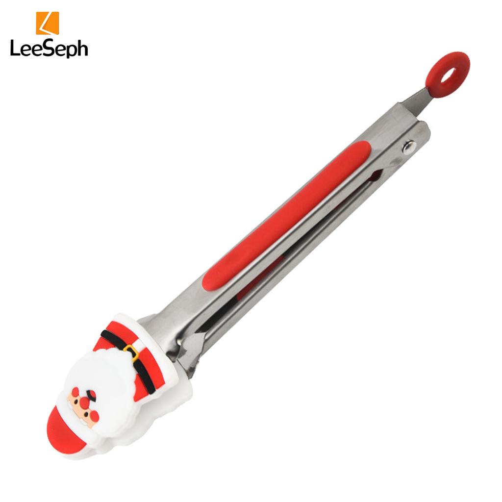Рождественские силиконовые щипцы Leeseph, портативные кухонные щипцы с маленькой клипсой из нержавеющей стали для приготовления пищи на гриле, салата, барбекю, жарки