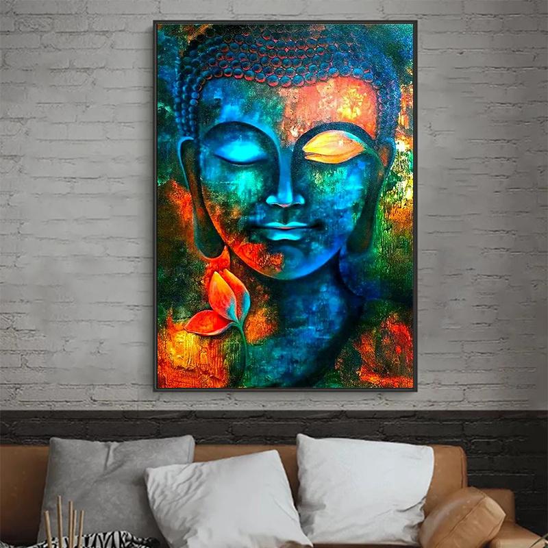 Retro Meditation Buddha Image Oil Painting Buddhist Poster Printing Canvas Wall Art Picture for Living Room Home Decoration