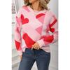 Autumn and Winter Round-neck Checkerboard Sweater, Valentine's Day Knitted Sweater Top