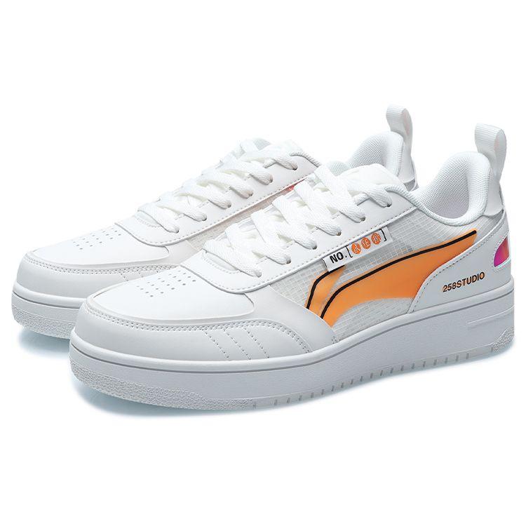 Li Ning No. 258 Non-Slip Wear-Resistant Low-Top Skate Shoes Unisex Sneakers White Orange AGCR201-1