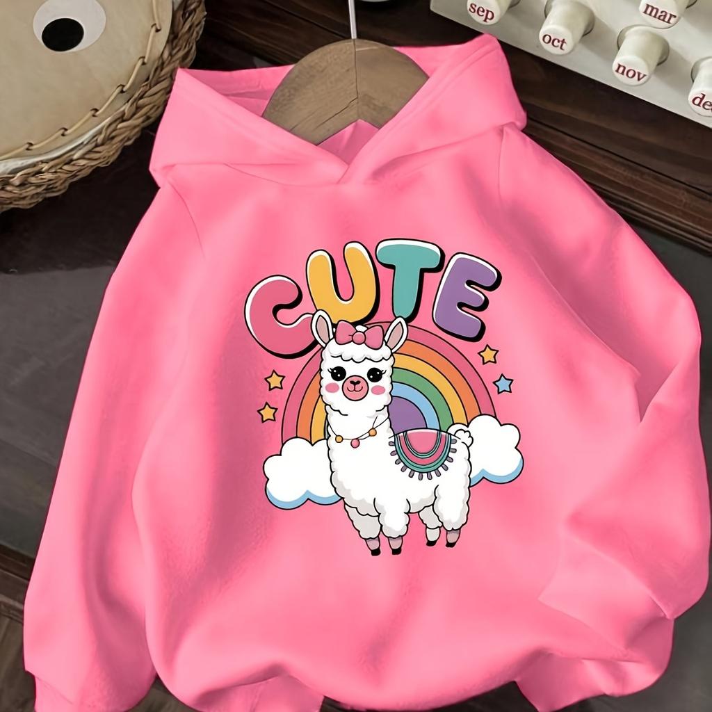Casual children's sweatshirt/hoodie, cute sheep with English print, soft hooded pullover sweatshirt.