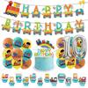 Cartoon Train Theme Birthday Party Decoration Number Balloons Cake Topper Transportation Vehicles Backdrop Banner Party Supplies