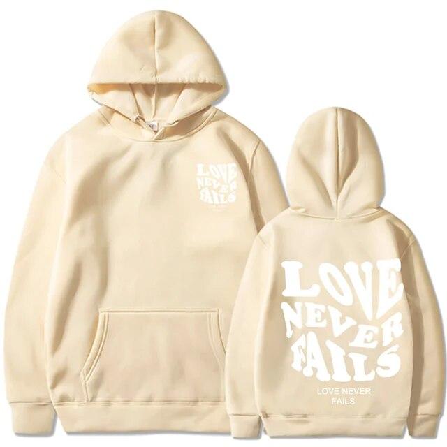 2023 Love Never Fails Print Letter Hoodies Women Sweatshirt Khaki Autumn Vintage Oversized Harajuku Loose Tops Casual Pullovers Unisex