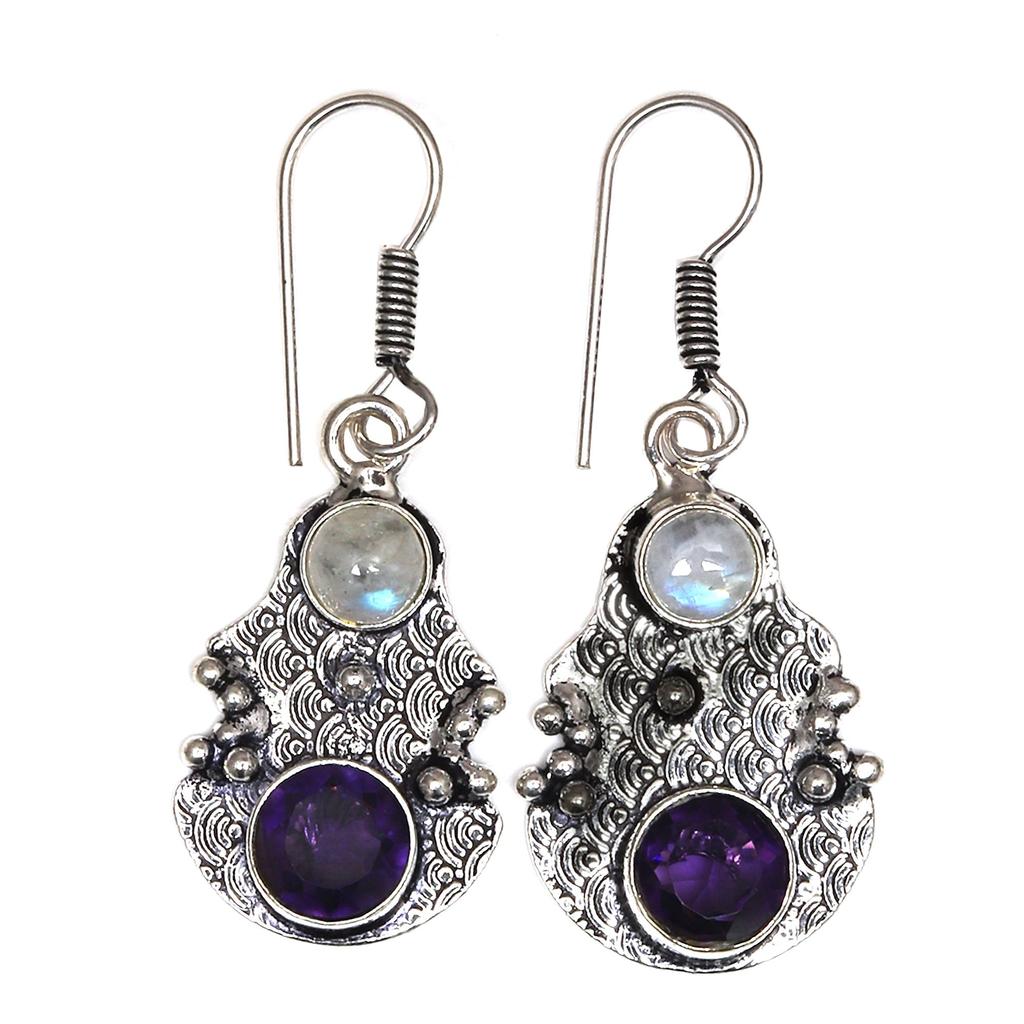 Серьги из серебра 925 пробы с аметистом и драгоценными камнями, серьги ручной работы, фиолетовые