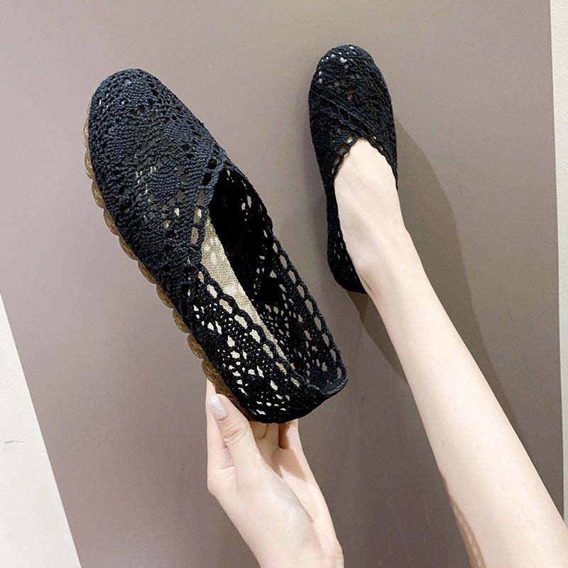Обувь с сеткой Дышащие сандалии с сеткой Женская тканевая обувь Туфли на мягкой подошве на плоской подошве Винтажный дизайн с вырезами Простой повседневный стиль Весна Лето