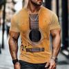 Men's Music Guitar T Shirt Short Sleeve T Shirt 3D Print Crew Neck Shirt Exaggerated Designer Party Holiday Club Yellow Summer Clothing