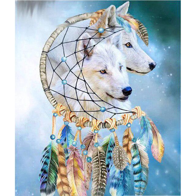 Wolf Animal DIY 5D Diamond Painting Full Round Drill Dreamcatcher Diamond Embroidery Cross Stitch Mosaic Rhinestones Home Decor