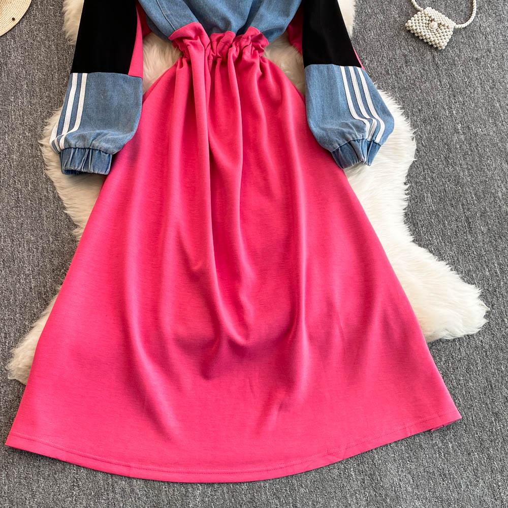 Новое контрастное джинсовое платье в стиле пэчворк с лацканами, женское дизайнерское платье Sense с завязками на талии, утягивающее длинное платье