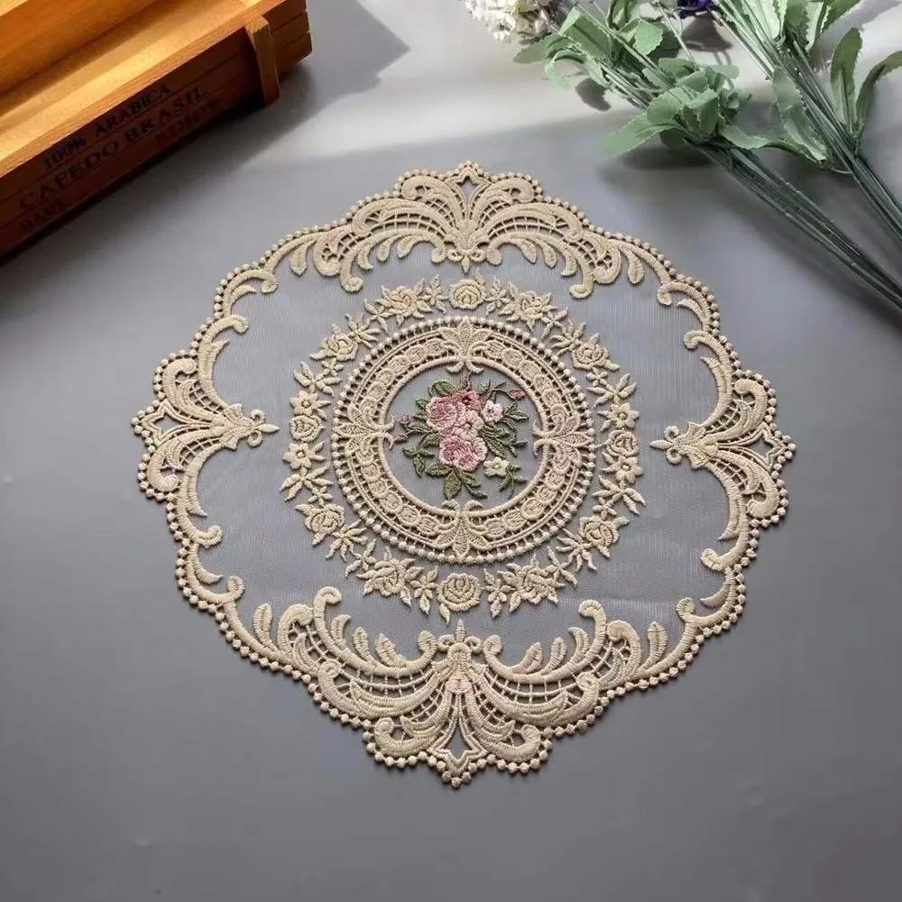 28cm Lace  Embroidered Vintage Lace Placemat Cover Towel Tea Table Mat Decorative Ornament Tablecloth Flag