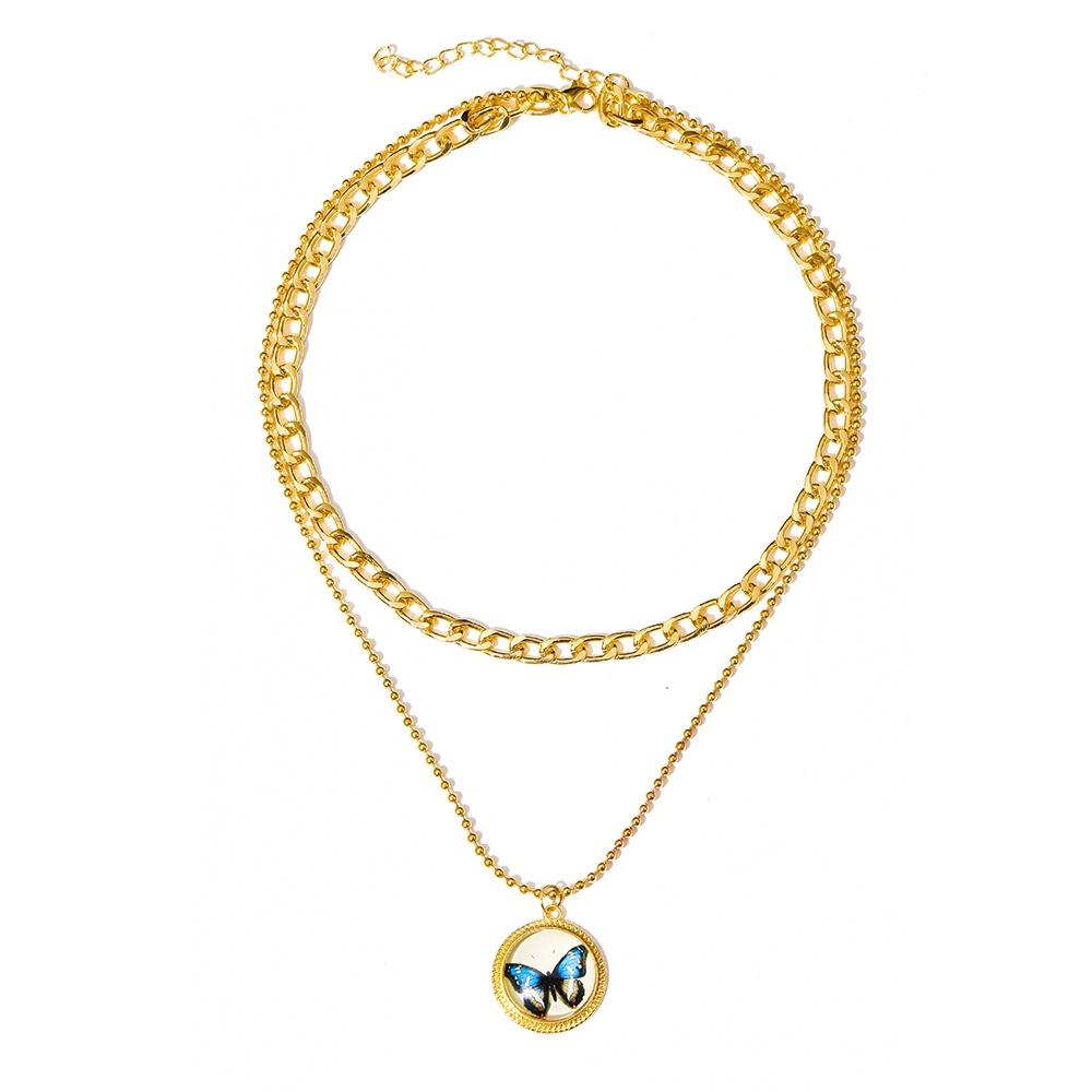 iF ME Корейский многослойный кулон-бабочка, ожерелье, модная круглая цепочка из бисера, женские ювелирные аксессуары, подарок