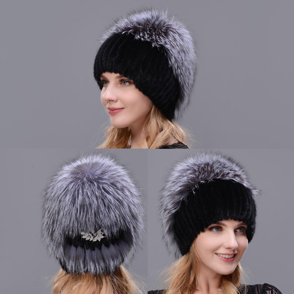 JERYAFUR Женская модная зимняя шапка из натурального меха норки и чернобурки