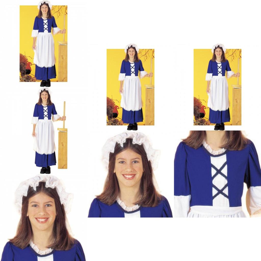 Очаровательный полиэстеровый наряд колониальной девочки с фартуком и шляпкой, идеально подходящий для косплей-мероприятий