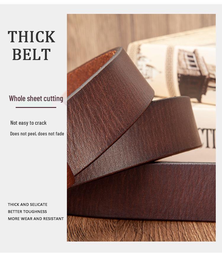 Men's Genuine Leather Belt with Copper Buckle, Thick and Durable, Versatile for Denim, Trendy Cowhide Design