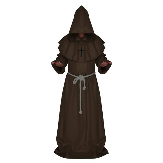 Friar Medieval Hooded Robe Monk Renaissance Priest Costume Halloween Wizard Sorcerer Cosplay Cloak for Adults