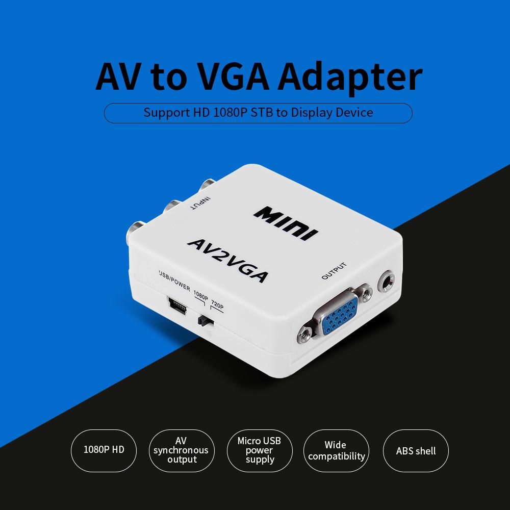 AV в VGA Адаптер 1080P HD Мини VGA Конвертер ABS Корпус Видео Конвертер для STB Компьютера (белый)
