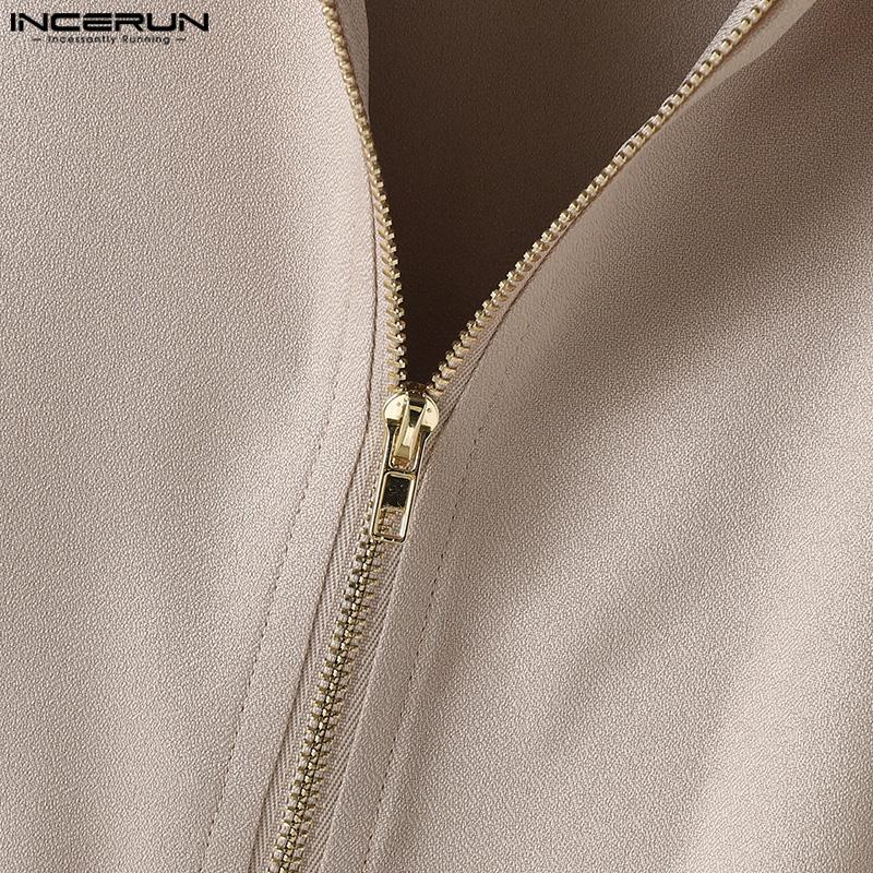 INCERUN Мужские мешковатые рубашки с воротником с лацканами и застежкой-молнией с короткими рукавами