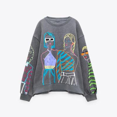 Женские свободные пуловеры с длинным рукавом и круглым вырезом, женские топы, однотонные толстовки с принтом