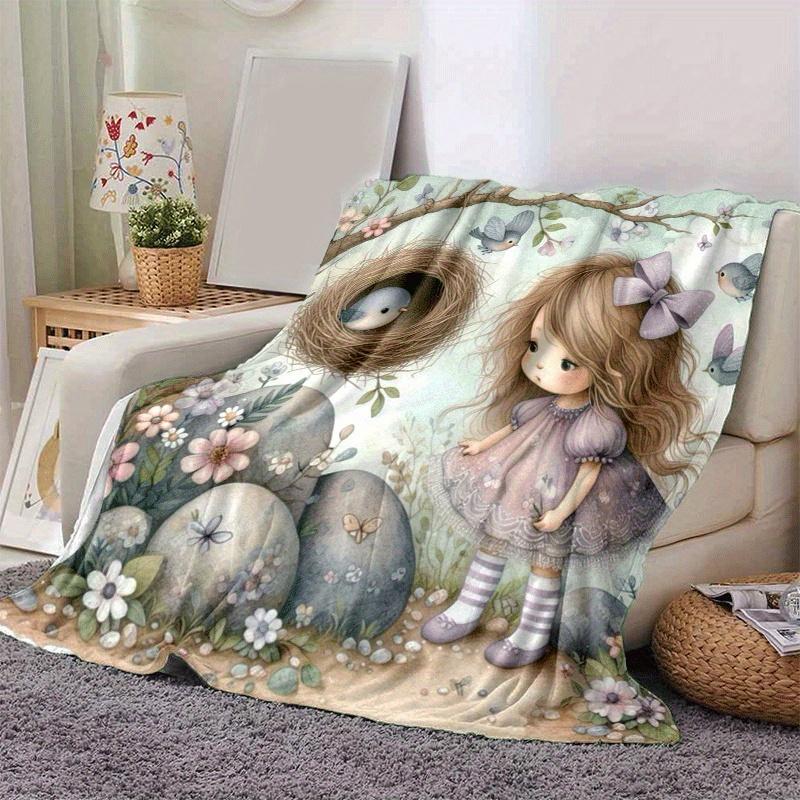 1pc Girl Printing Lightweight Flannel Blanket, Comfortable and Warm Blanket, for Camping Sofa Bed and Couch Office, Gift
