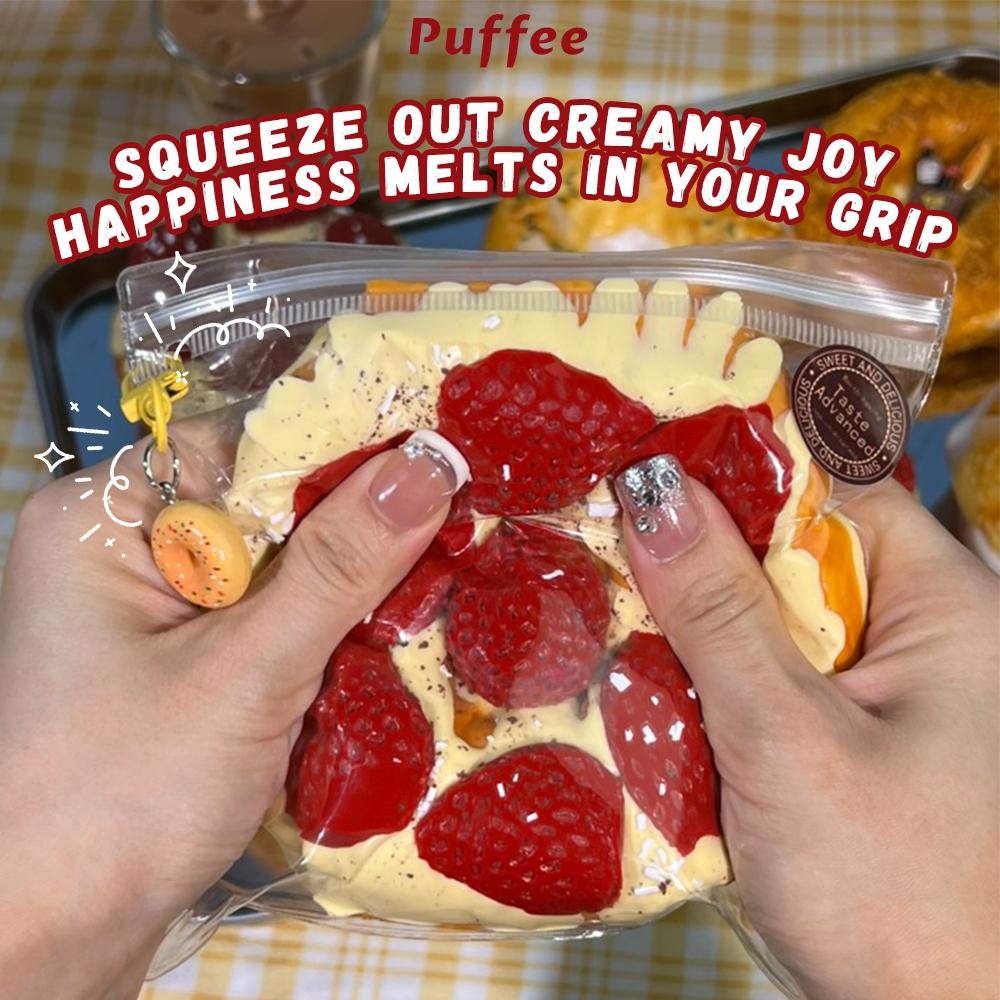 Бейгл Пищевой силикон Сквіші, Кремово-м'яка Липка іграшка, Таба Сквіші, Щаслива гра Щипання хліба, Полуниця, Хрусткий, Хрусткий