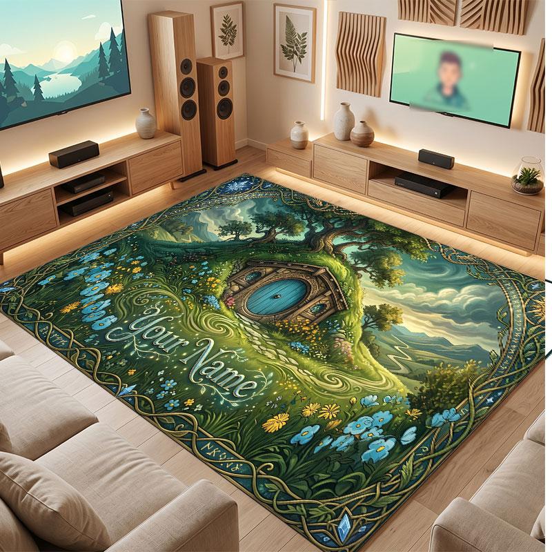Mushroom Forest Theme Crystal Velvet Floor Rug Personalized Custom Name Text Warm Carpet Home Decoration
