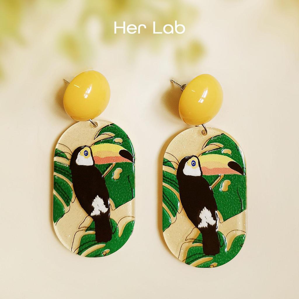 Her Lab | Цветные акриловые серьги с изображением сороки и попугая, висячие серьги из смолы, богемные модные ювелирные серьги для женщин и девочек
