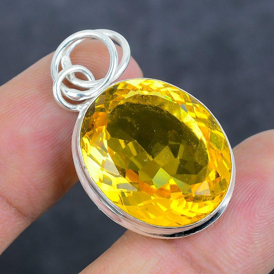 Citrine Ethnic 925 Sterling Silver Jewelry Pendant 1.58" t6P05