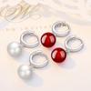Темпераментные серьги средней длины Жемчужные серьги-клипсы Модные и универсальные Серьги с бусинами из красного агата Женские украшения для ушей