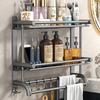Modern Bathroom Storage Rack Wall Mounted Stainless Steel Towel Holder Double Layer Shelf for Bathroom Toilet Shower