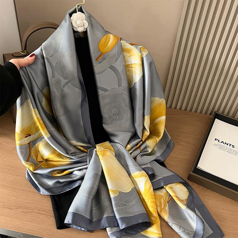Design Satin Silk Shawl Hijab Scarf Women Fashion Summer Sunscreen Beach Stole Wraps Bufanda Female Headkerchief Echarpe New