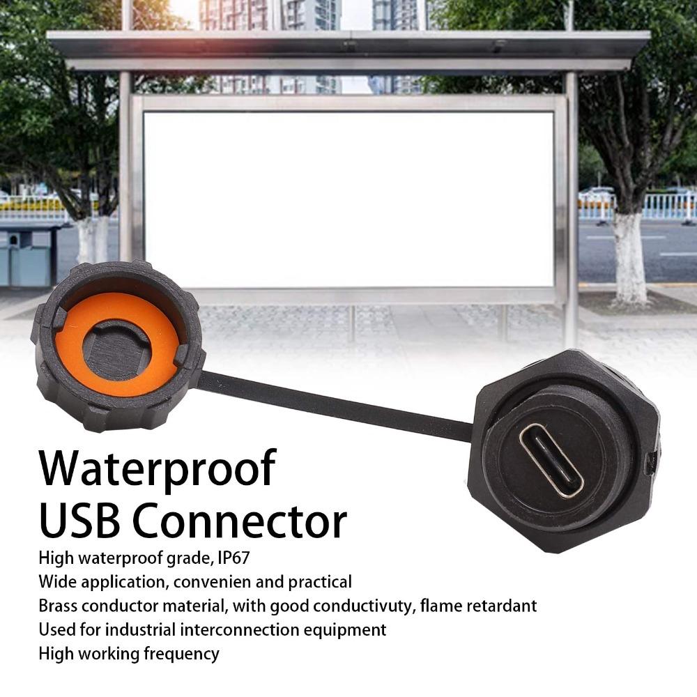 with Dust Cover Waterproof USB Connector IP67 Type C Socket Panel Equipment Connection