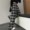 Black and White Plaid Pants Oversize New Women Casual Loose Wide Leg Trousers Ins Retro Teen Straight Trousers Hiphop Streetwear
