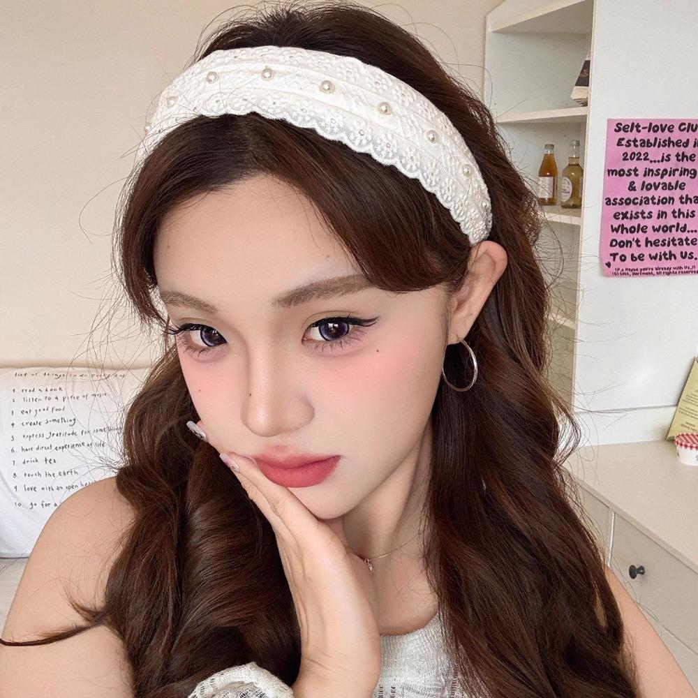 Beige Headband Wide Edge Pearl Hair Band Elegant Hair Hoop Hair Women Accessories