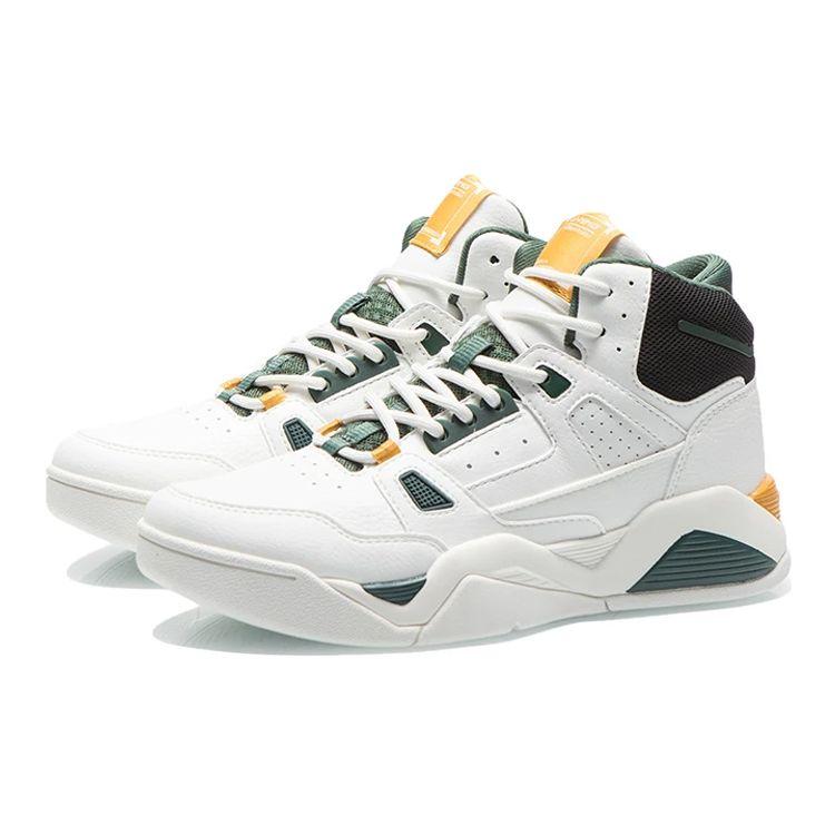 Баскетбольные кроссовки Li Ning из кожи, амортизирующие, нескользящие, износостойкие, дышащие, легкие, высокие, в стиле ретро, женские, белые, зеленые, AGBR084-4