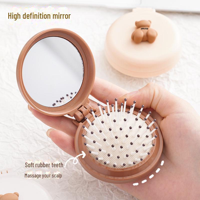 Складное зеркало в виде милого медведя и расческа на воздушной подушке - портативная мини-массажная щетка с зеркалом