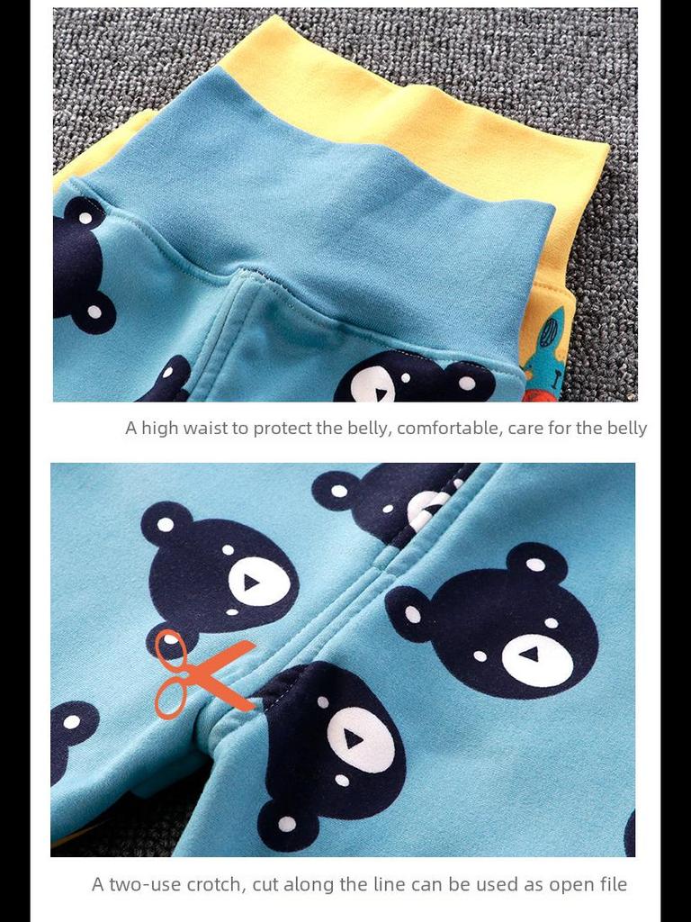 Комплект нижнего белья из бархата с высокой талией для малышей: Пижамы для мальчиков и девочек с защитой живота на осень-зиму