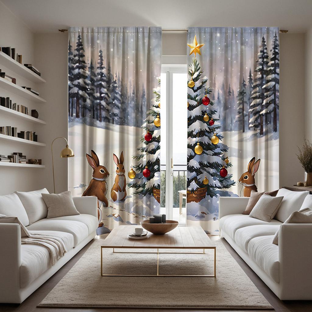 2 шт. HD Рождественская Рождественская Снежная Гора Кролик декоративная занавеска Желтая завязка цифровая печать занавеска стиль украшения дома