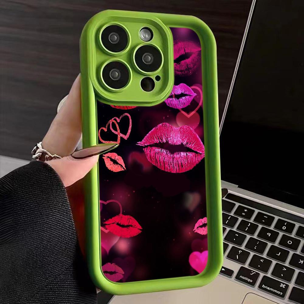 LZ23 Lips Kiss Heart Design Art Silicone Phone Case for iPhone 11 13 14 15 16 Pro Max 7 8 16 Plus 12 Mini XS Max XR Shockproof Back Cover