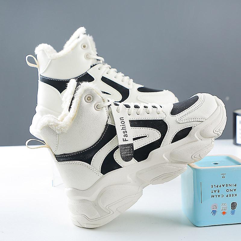 A09 Женские высокие бархатные туфли для папы - зимняя версия 2025 года, теплая хлопковая спортивная обувь в корейском стиле для студентов