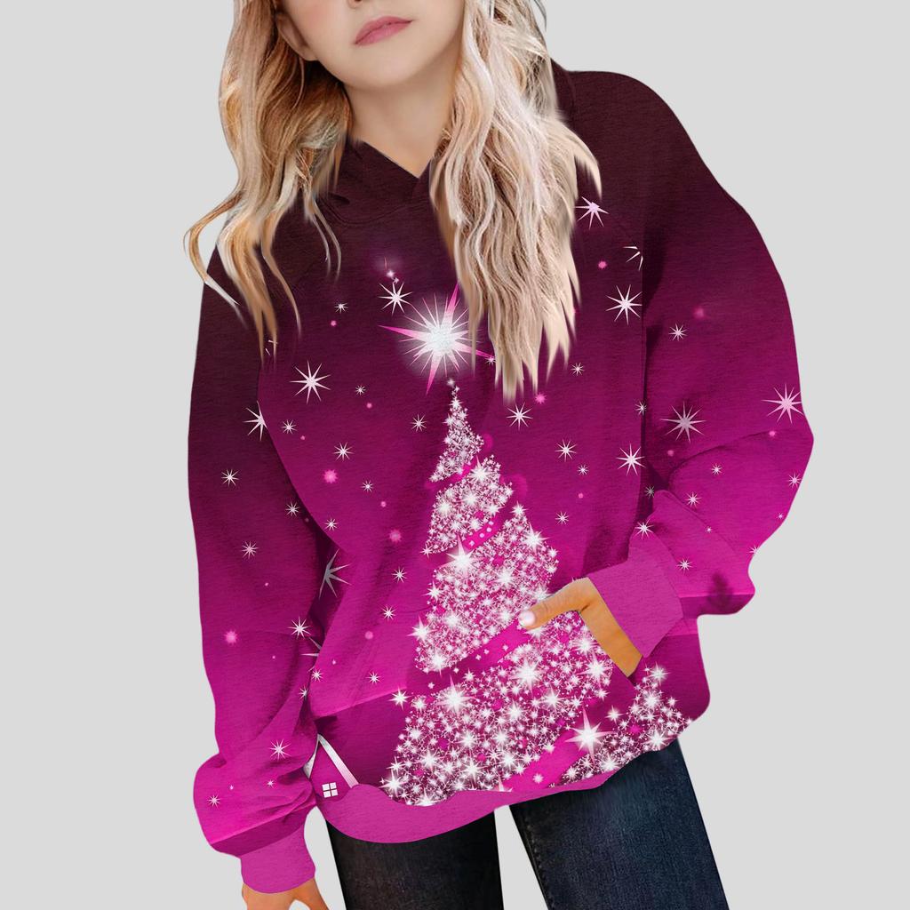 Детская толстовка для девочек, градиентный цвет, длинный рукав, капюшон, карман, толстовка