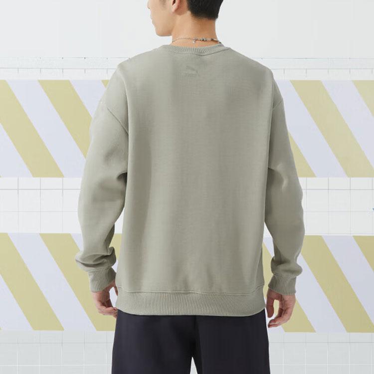Puma Solid Color Logo Running Fitness Training Pullover Long Sleeve Sweatshirt Unisex Sweatshirt Khaki-Gray 627878-55