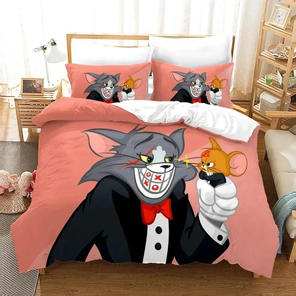 Cartoon T-Tom Mouse and Cat Bedding Set J-Jerry Duvet Cover Bed Set Quilt Cover Pillowcase Comforter king Queen Size Boys Adult