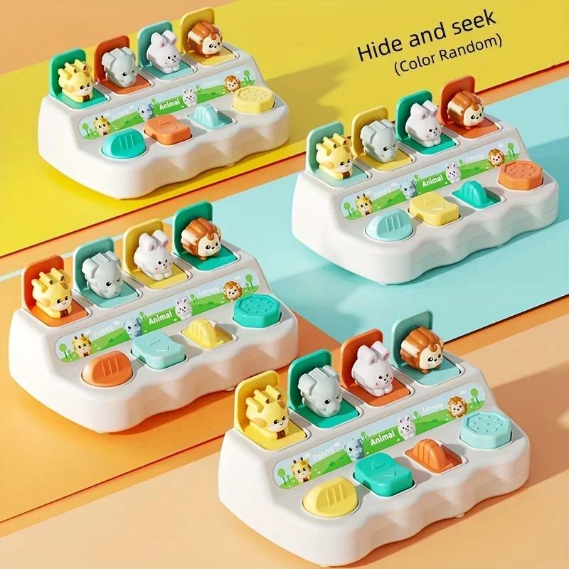 Montessori Pop-Up Animal Toy - Interactive Learning & Play Box For Toddlers, Enhances Logic & Motor Skills (Button Colors Vary)