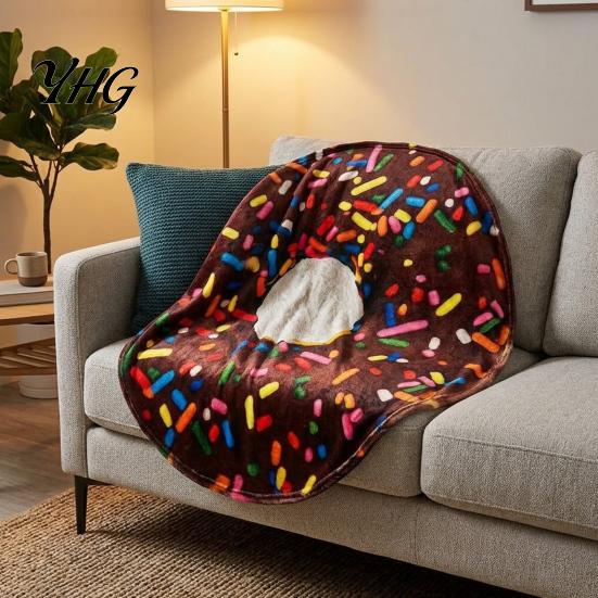 Funny Gift for Kids Round Food Blanket, Realistic Themed Throw 59 Inch Novelty Waffle Pizza Fun Blanket Movie Night Burrito Donut Wrap, Soft Cozy Home