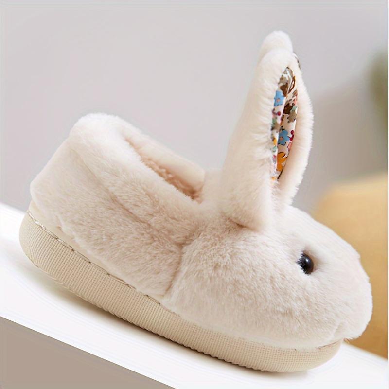Cute Cartoon Rabbit Furry House Slippers for Girls, Warm Non-Slip Soft Indoor Walking Shoes for Autumn and Winter