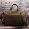 CONTACT'S Vintage Luggage Bag Crazy Horse Leather Shoulder Messenger Bags for Men Travel Totes Bag for 14" Laptop Large Capacity