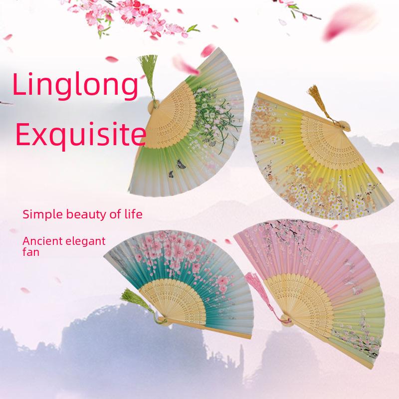 Складной веер из бамбука, дизайн Green Smile, элегантный женский танцевальный веер, идеальный подарок для студента