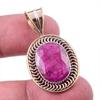 Red Ruby(Simulated) Handmade 925 Sterling Silver Two Tone Pendant 1.50" P4w94